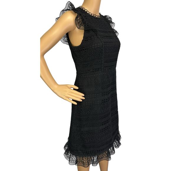 J. Crew Cap Sleeve Ruffle Dress in Mixed Lace Black Size 2 - Picture 7 of 16